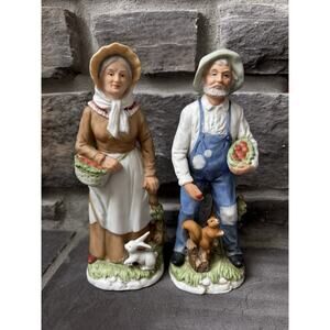 Homco #1409 Old Woman and Old Man Figurines Vintage Home Interiors Farmers 8"